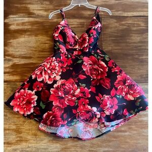 Red Floral Fit & Flare Mini Dress Black Homecoming Cocktail Formal Size 3
